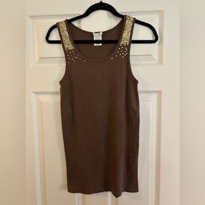 Old Navy - XL - Brown Long Tank Top With Gold Sequin Design